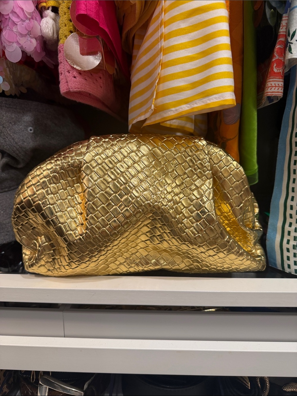 Gold Woven Clutch Bag - Metallic Gold Women's Evening Bag